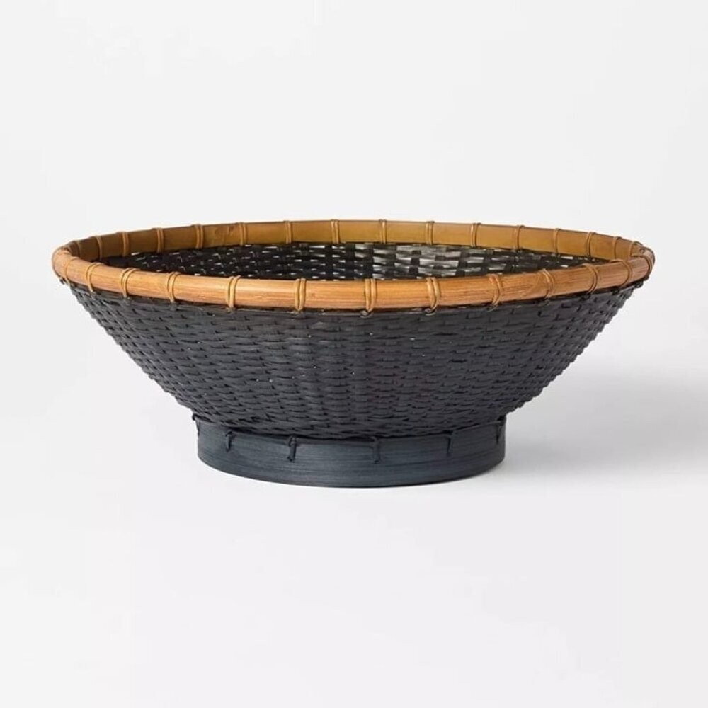 Round Bamboo Decorative Woven Bowl Slate‎ Black - Threshold Studio McGee Fall 24